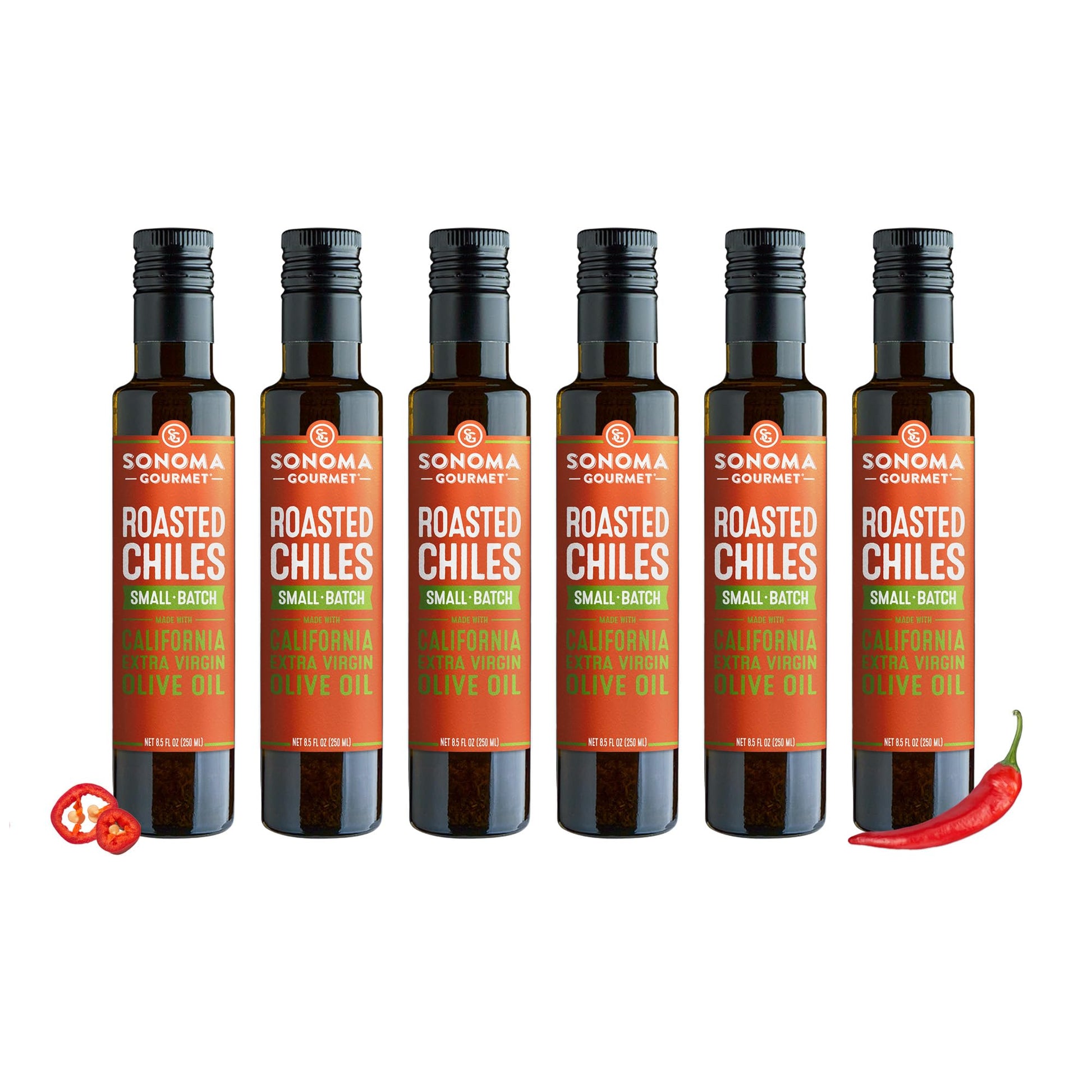 Sonoma Gourmet: Roasted Chiles Garlic Flavored Olive Oil | 100% California Extra Virgin Olive Oil | 8.5 FL OZ (Pack of 6)