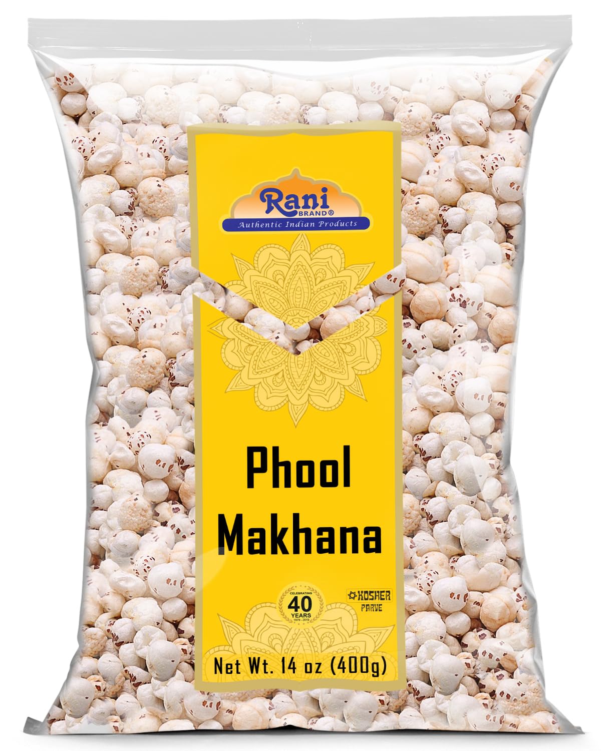 Rani Jumbo Phool Makhana (Fox Nut) Plain Raw 14oz (400g) | Vegan | Gluten Friendly | NON-GMO | Kosher | Indian Origin
