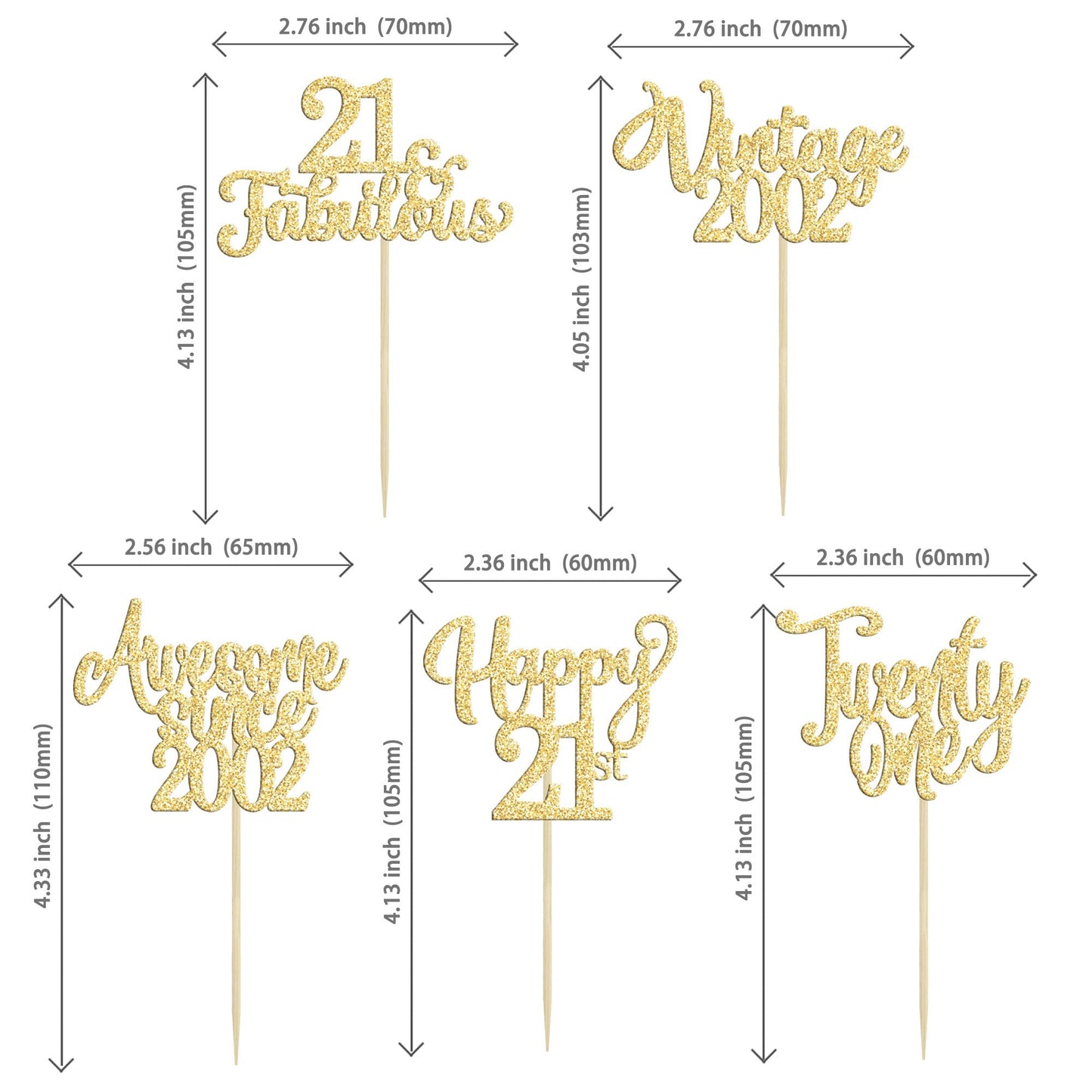 30Pcs Vintage 2002 Cupcake Toppers Glitter Twenty-one Happy 21st Birthday 21 Fabulous Cupcake Picks Awesome Since 2002 Cake Deco