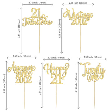 30Pcs Vintage 2002 Cupcake Toppers Glitter Twenty-one Happy 21st Birthday 21 Fabulous Cupcake Picks Awesome Since 2002 Cake Deco
