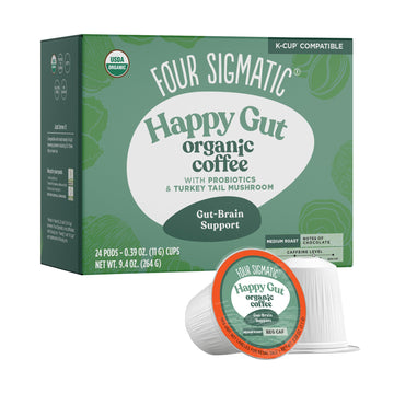 Four Sigmatic Happy Gut Organic Coffee Pods | Medium Roast Probiotic K Cups With Chaga And Turkey Tail | Immune Boosting, Probio