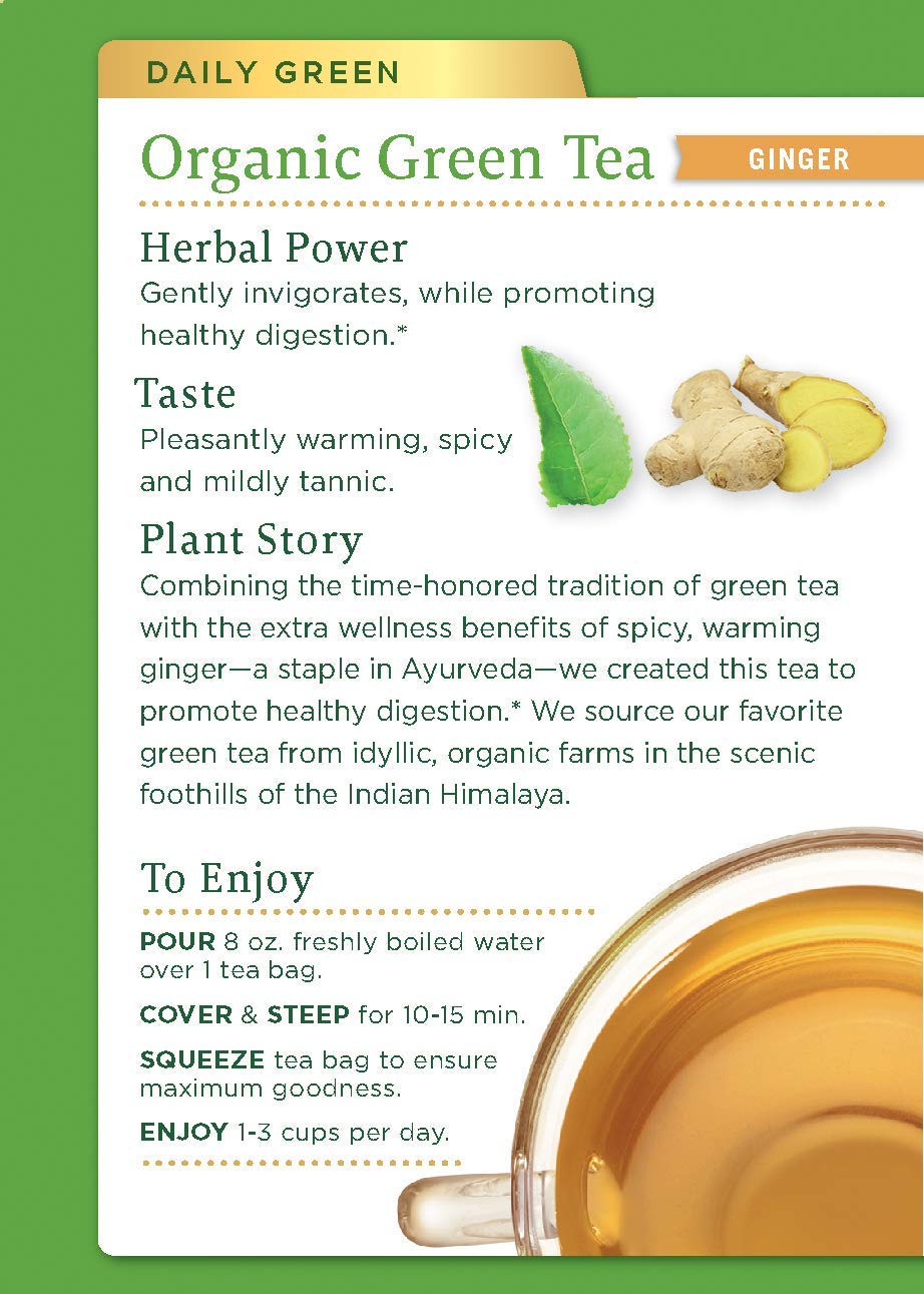 Traditional Medicinals Organic Green Tea Ginger Herbal Tea - 16 Tea Bags, Promotes Healthy Digestion, Pack of 1