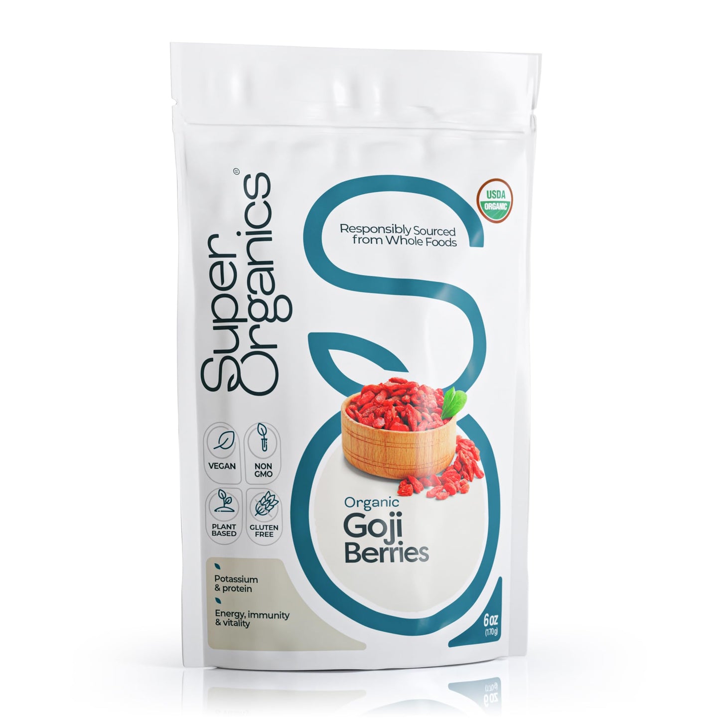Super Organics Sun Dried Goji Berries - Organic berries Superfood Snack, 6 oz | USDA Organic, Vegan, Non-GMO, Gluten-Free, Rich 