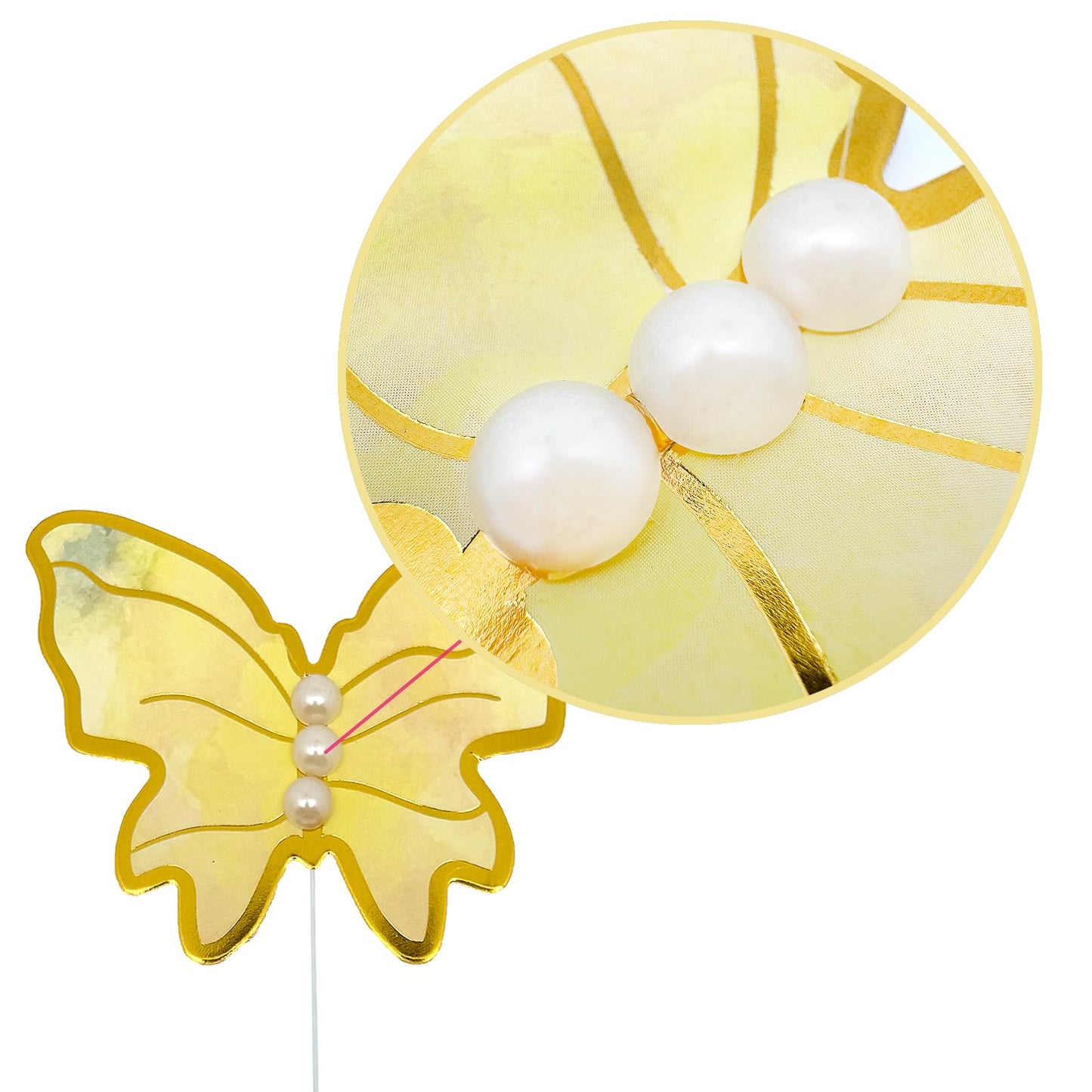Aimtohome Butterfly Cupcake Toppers Set Of 48 3D Gold Butterfly Cake Topper With Pearls For Cake Decorations, Mixed Size