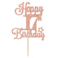 Happy 17Th Birthday Cake Topper, Cheers To 17 Years, Hello 17, 17Th Birthday Anniversary Party Decorations Rose Gold Glitter.