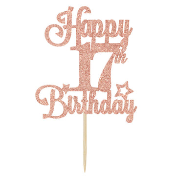Happy 17Th Birthday Cake Topper, Cheers To 17 Years, Hello 17, 17Th Birthday Anniversary Party Decorations Rose Gold Glitter.