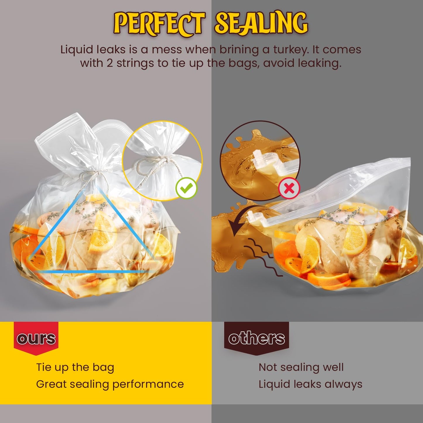 Mewmet Brine Bags For Turkey, 26''  22'', 3 Pack, Double Zipper Lock Thicker Brining Bags With 2 Cotton Strings, Holds Up To 35L