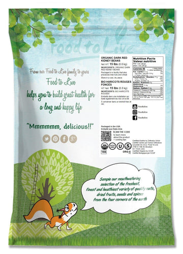 Food To Live Organic Dark Red Kidney Beans, 15 Pounds – Non-Gmo, Kosher, Raw, Sproutable, Vegan