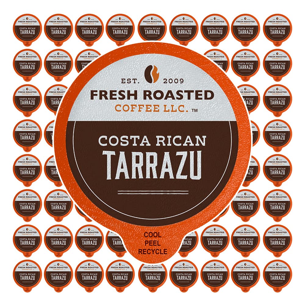 Fresh Roasted Coffee K-Cup Compatible Pods, Medium Roast, Costa Rican Tarrazu, 72 Count, Kosher, Coffee Color