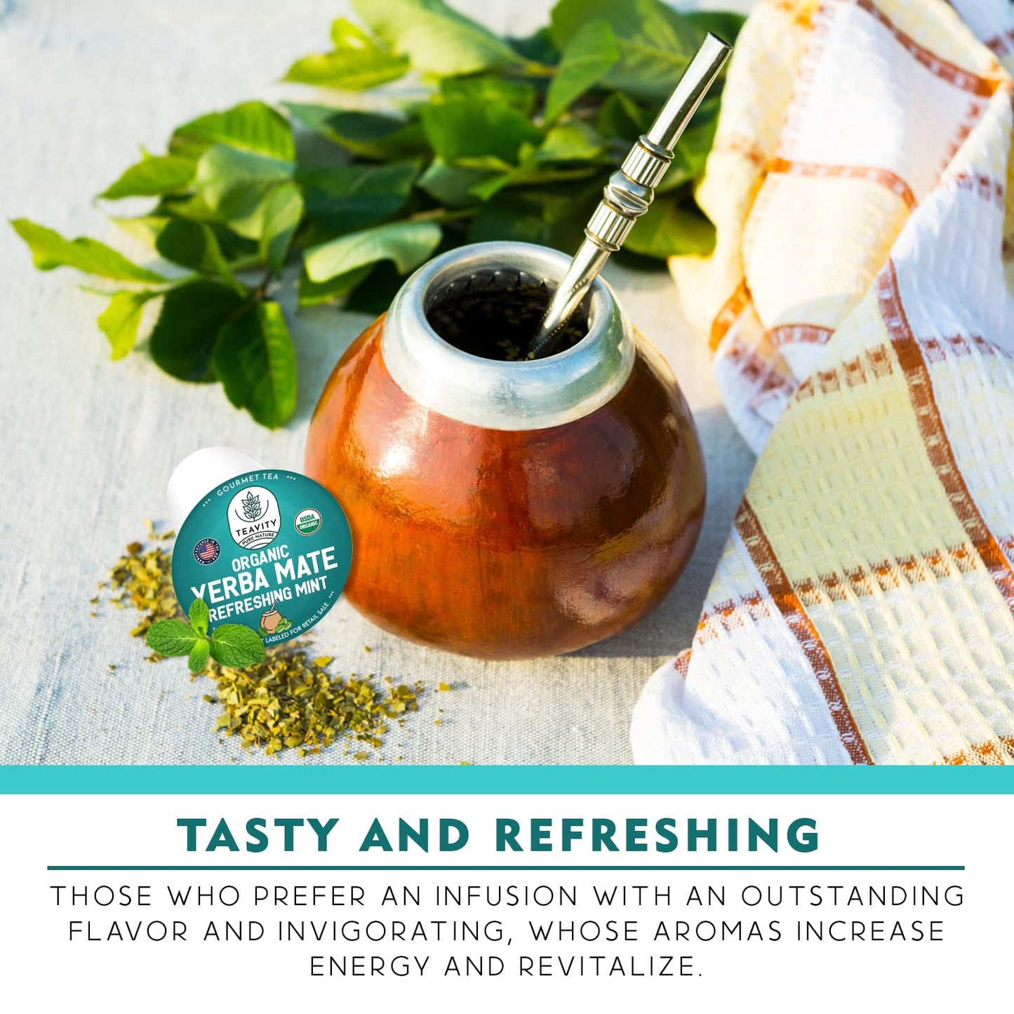 Teavity Organic Yerba Mate Tea Pods - Refreshing Mint Flavor, Naturally Caffeinated, 24 Count, Compatible with Keurig malt-inspired