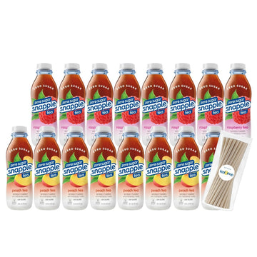 Snapple Zero Sugar Variety Pack All Natural Iced Tea 16 fl oz Plastic Bottles 16 Pack + 15 Sugarcane Disposable Straws by KOOL8S