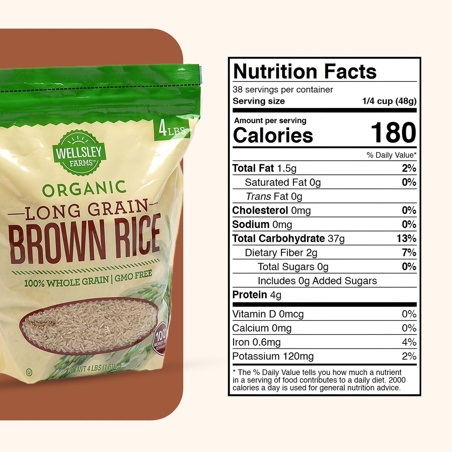 Wellsley Farms Organic Long-Grain Brown Rice | Usda Certified, Kosher, Gmo-Free | Quick-Cooking, Nutty Flavor, And Versatile For