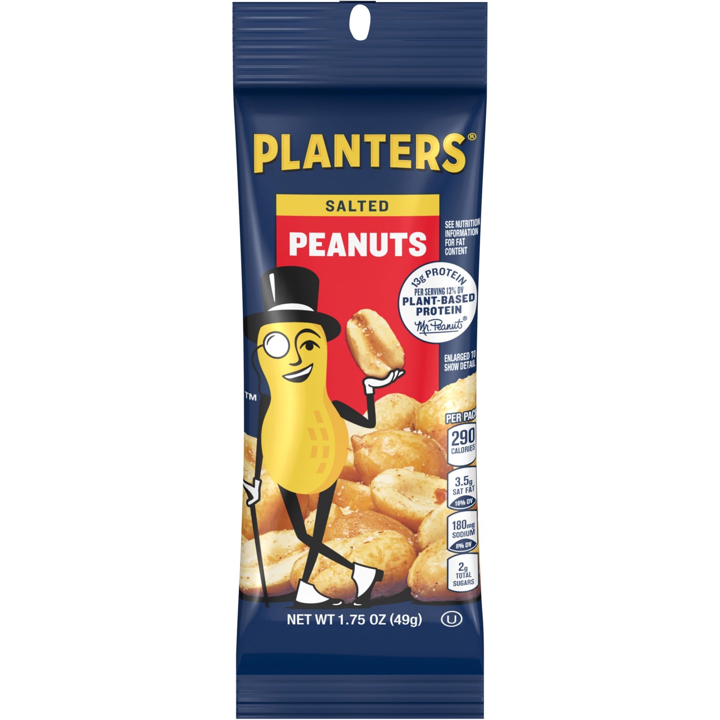 PLANTERS Salted Peanuts, Snack Nuts, Plant-Based Protein, 1.75 oz Bag, Pack of 12