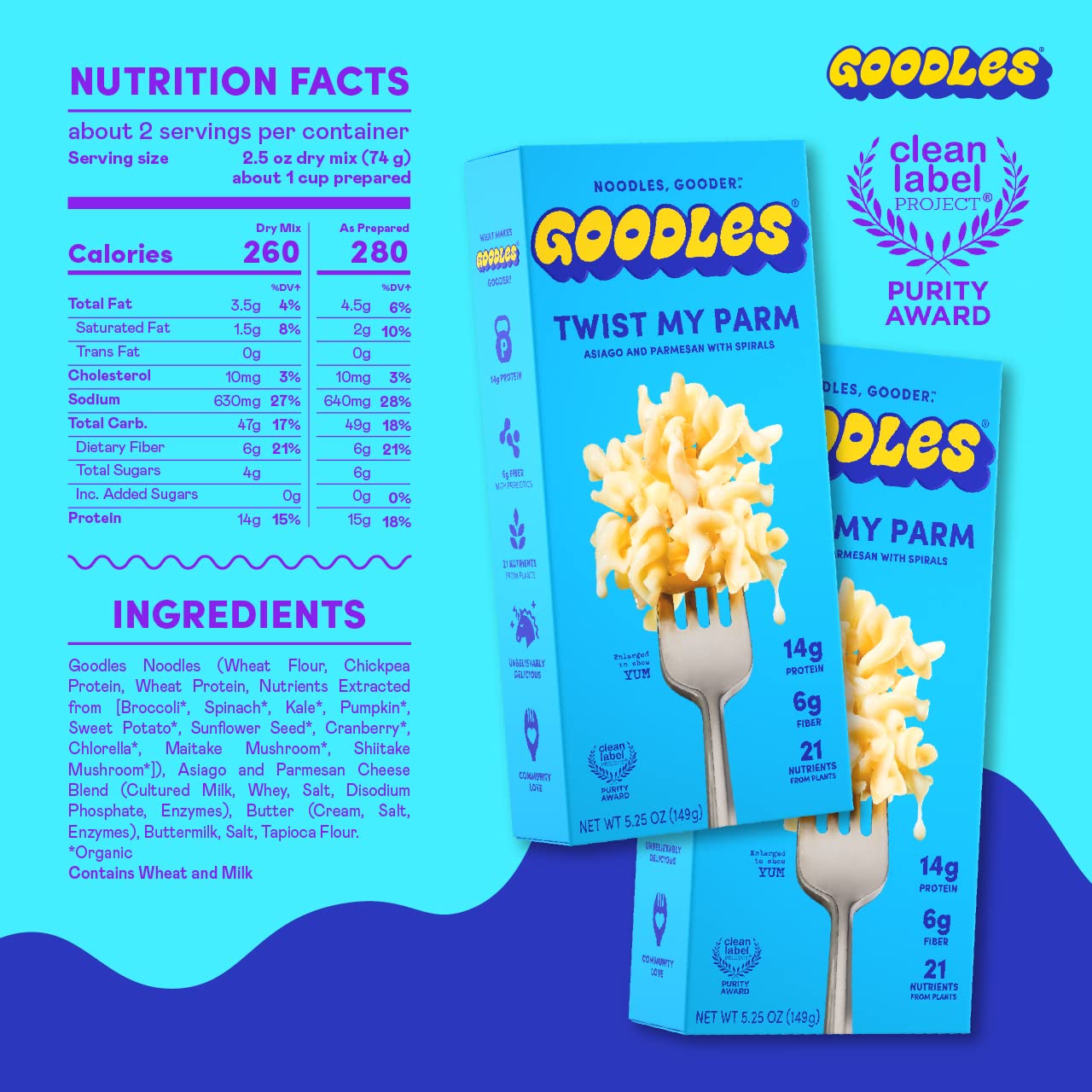 Goodles Twist My Parm Asiago And Parmesan With Spirals - Nutrient Packed With Real Cheese Fiber Protein Prebiotics Plants & Vege