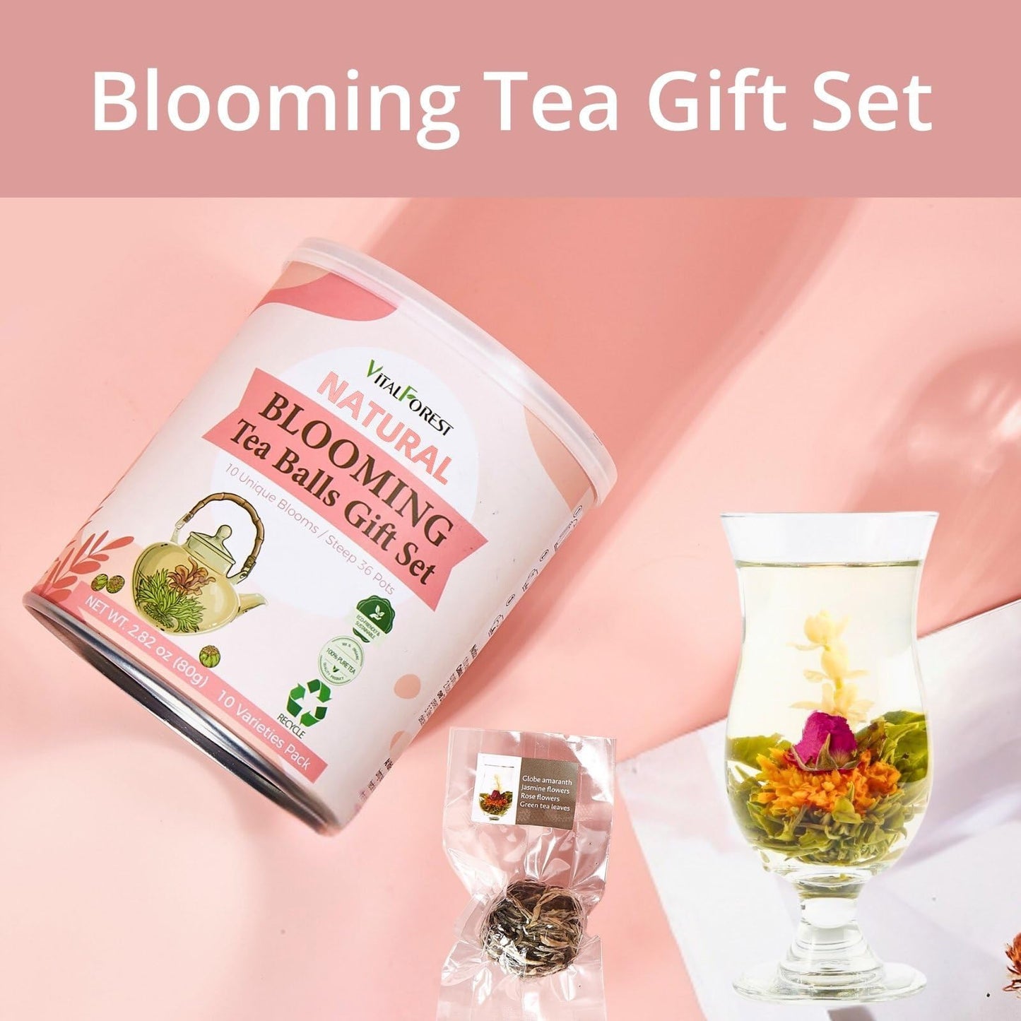 Blooming Tea Flowers Gift Set, 10 Unique Varieties Flowering Tea Balls, Individual Packing Handmade Blooming Balls For Anniversa