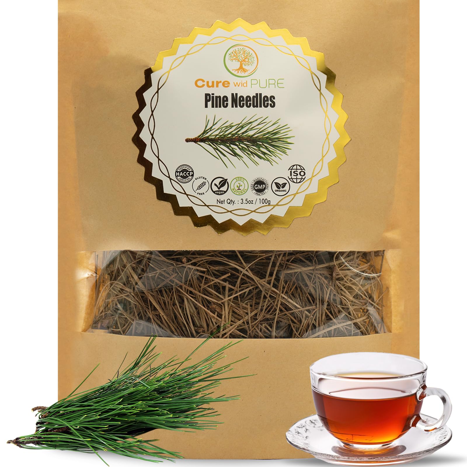 Supports Wellness Wid Pure Pine Needle Tea 3.5 Oz - 50 Cups Pine Tea - Wild Harvested From Pakistan In Eco-Friendly Resealable Pouch | Aromatic & Soothing Energy Blend-Free Herbal Tea  Antioxidant & Immune Support
