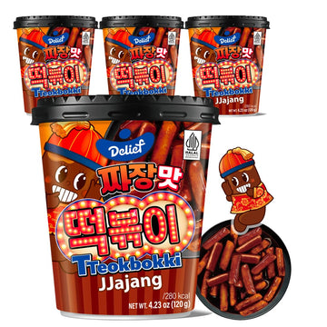 DELIEF Tteokbokki Cup Jjajang Flavor 4.23oz(120g) Korean Street Food Korea Instant Rice Cake Snack, 4 Packs