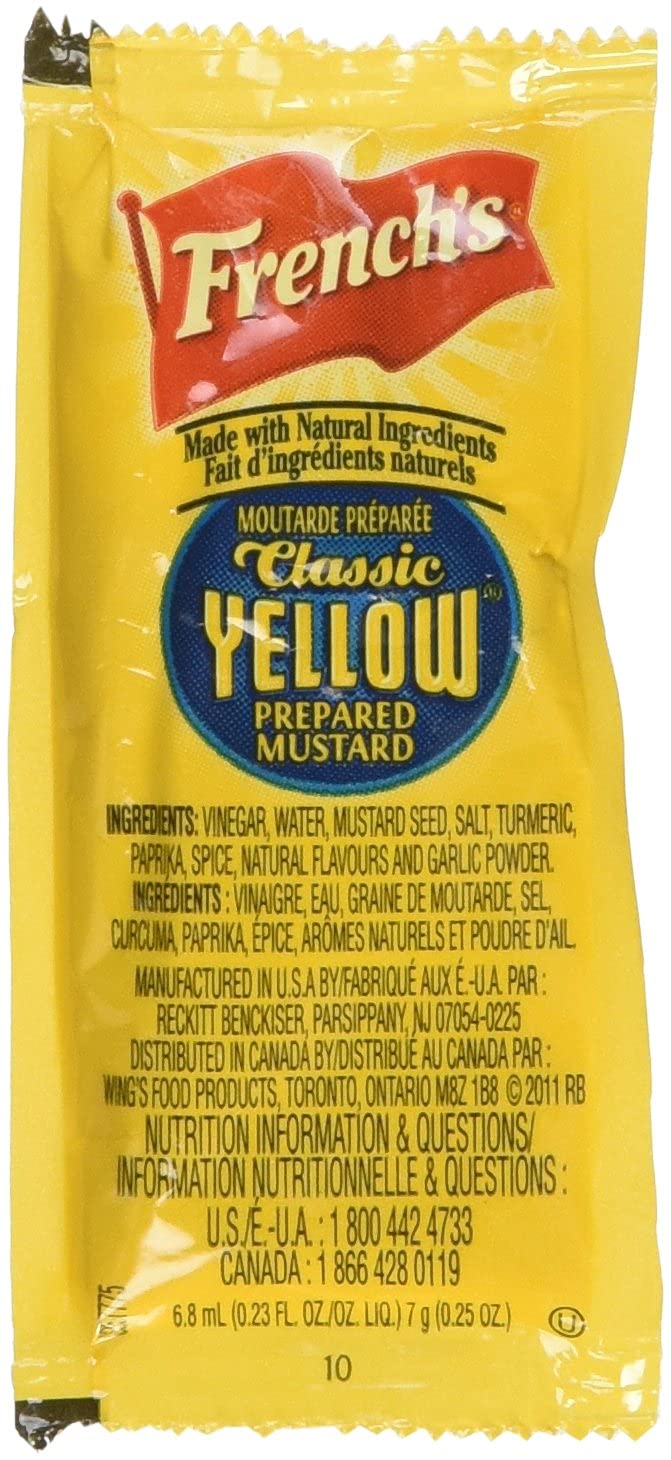 Concession Essentials Frenchs Classic Yellow Mustard 7 Gram Portion Packet. Pack of 100 Count