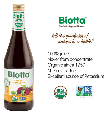 Biotta Organic Breuss Juice - 100% Juice Superfood- Help Improve Overall Wellness - Excellent Source Of Potassium (16.9 Fl Oz, Pk Of 6) (Breuss Vegetable)