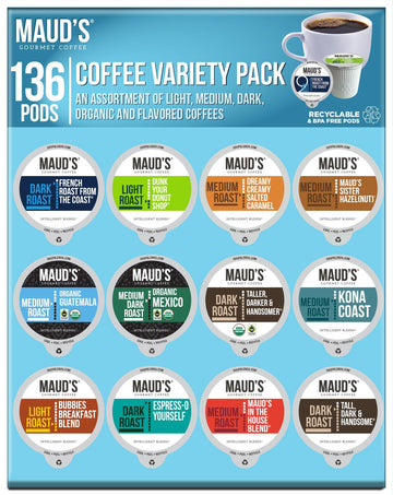 Maud'S Family Pack Flavored Coffee Pods Variety Pack, 136 Ct | 12 Assorted Coffee Flavors | 100% Arabica Medium Roast Coffee | S