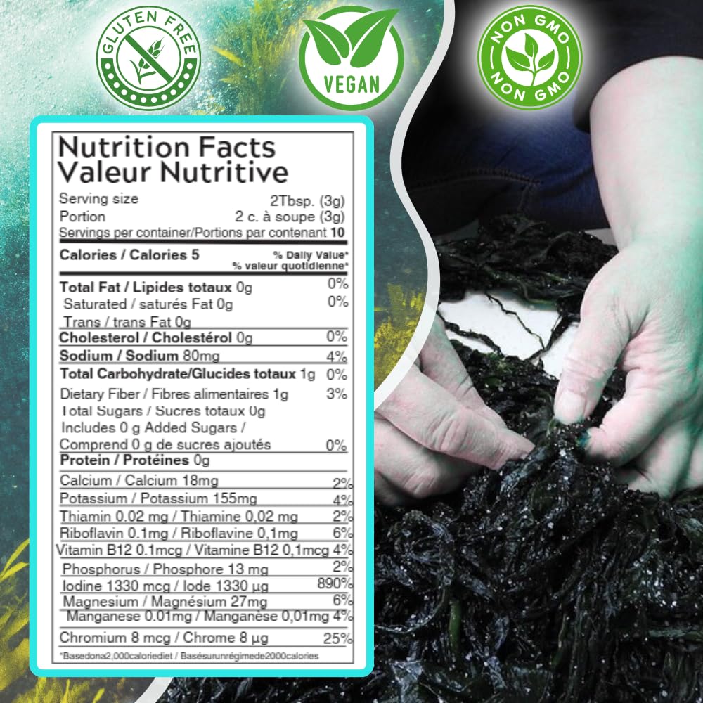 Oceans Balance Organic Whole Leaf Kombu - Dried Sea  Salad Mix - Gluten Free - 1oz Bag