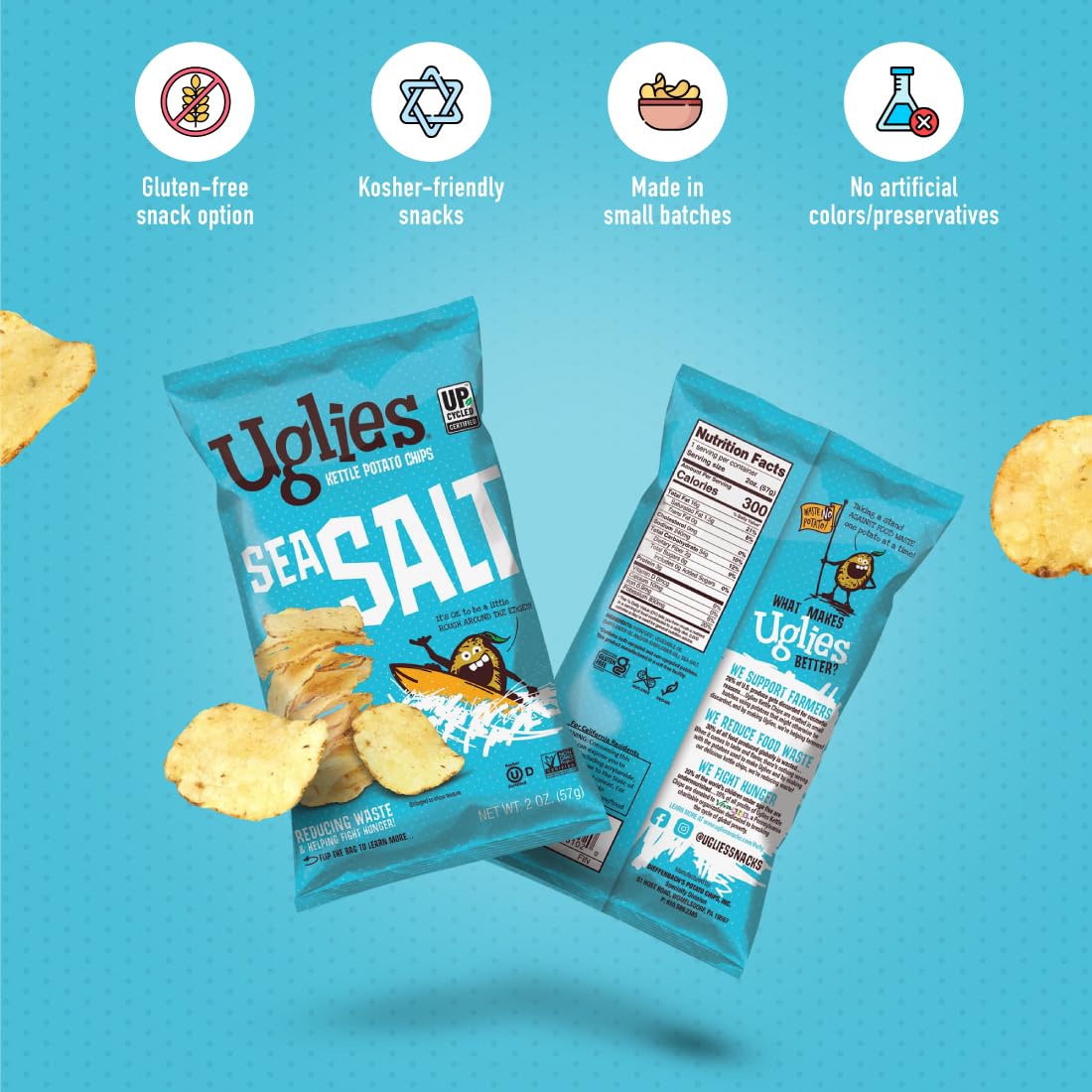 Uglies Kettle-Cooked Potato Chips, Gluten-Free, Non-GMO, Sea Salt, 6 Oz. (Pack of 12)