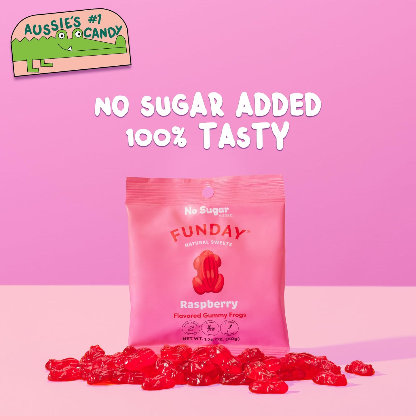 FUNDAY Raspberry Gummy Frogs - 12 Pack - No Sugar Added - Gluten-Free Gummy Candy with Natural Flavors - Better-for-You Sweet &