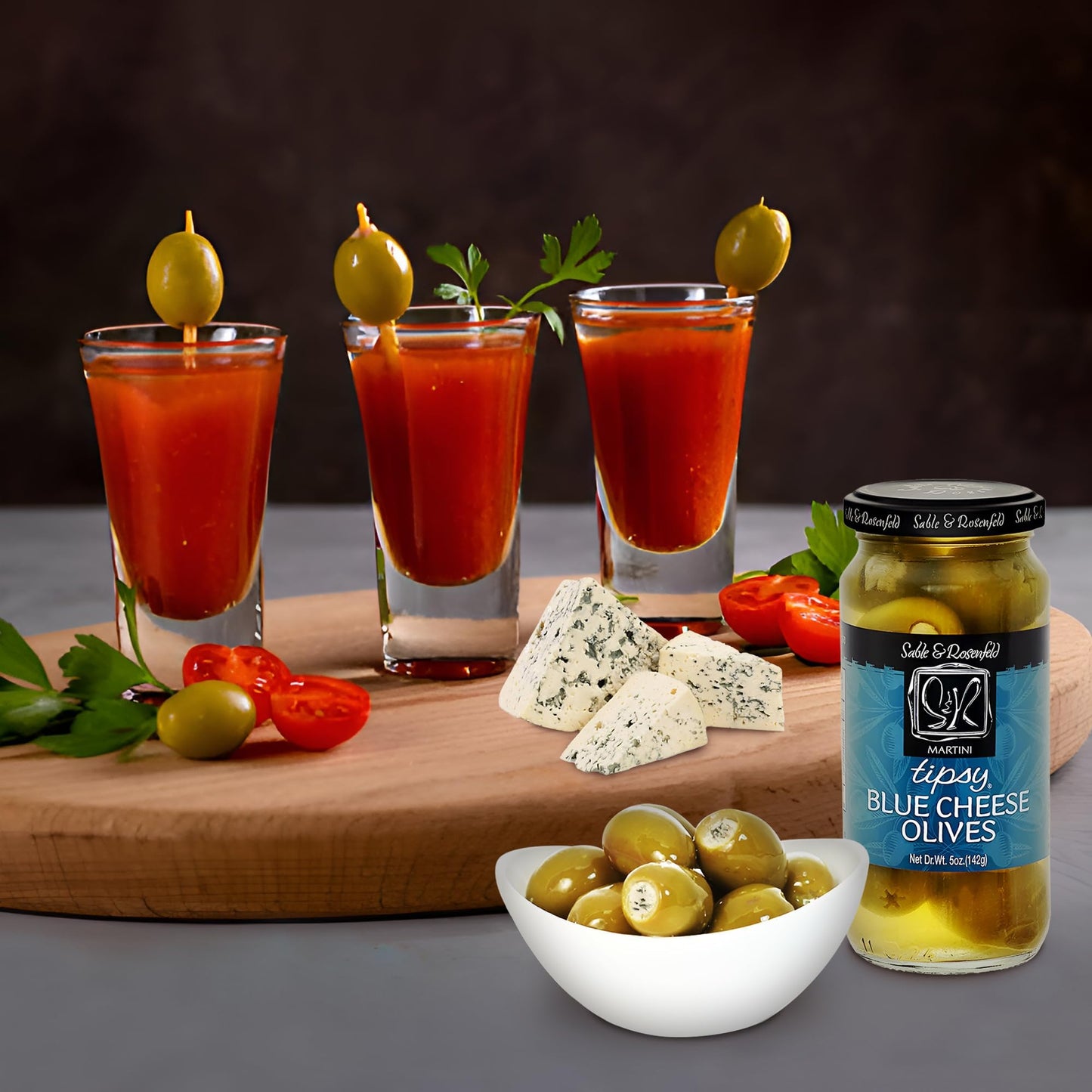 Sable & Rosenfeld Stuffed Green Olives with Blue Cheese, 5 oz (Pack of 2) - Ideal for Cocktails and Bloody Marys