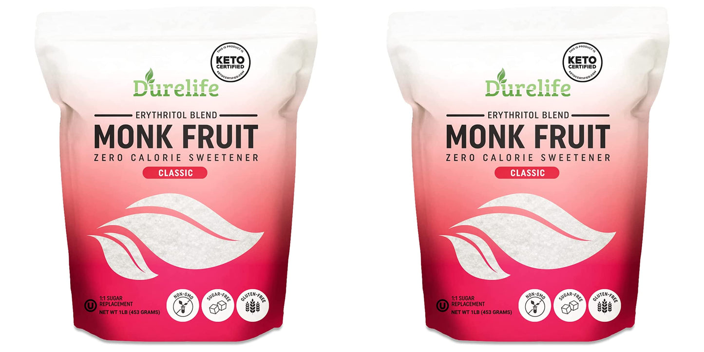 Durelife Monk Fruit Sweetener, Classic - White Sugar Substitute, Keto Diet Friendly, 1:1 Sugar Replacement, Zero Calorie, Classi