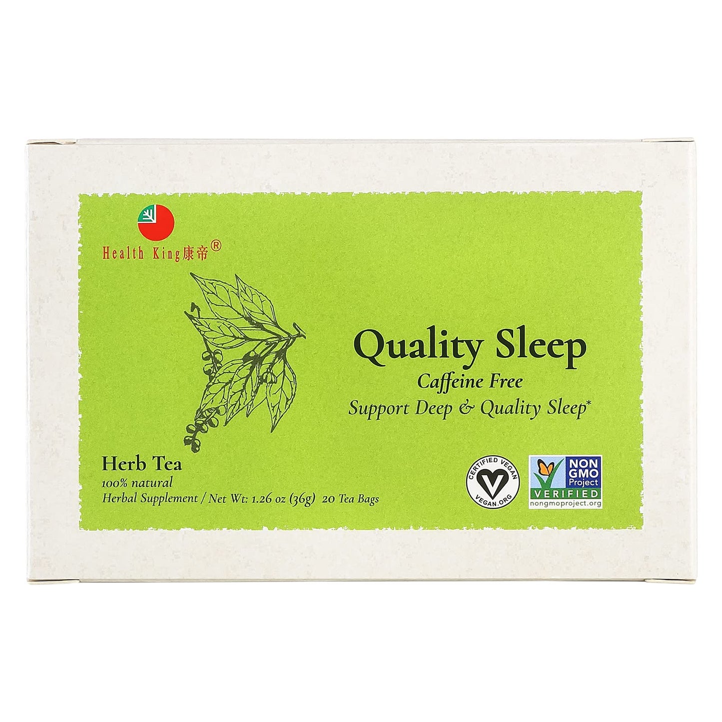 Health King Quality Sleep Herb Tea, Teabags, 20 Count Box