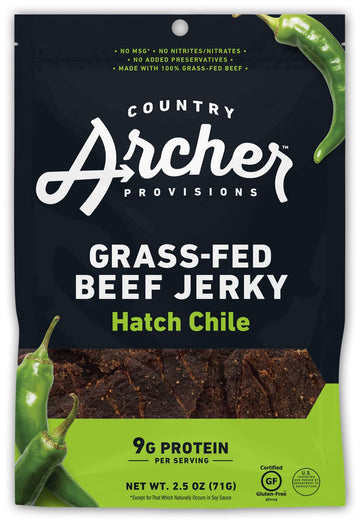 Country Archer Hatch Chile Beef Jerky, 100% Grass-Fed, Gluten Free, 2.5 Ounce (4 Pack)