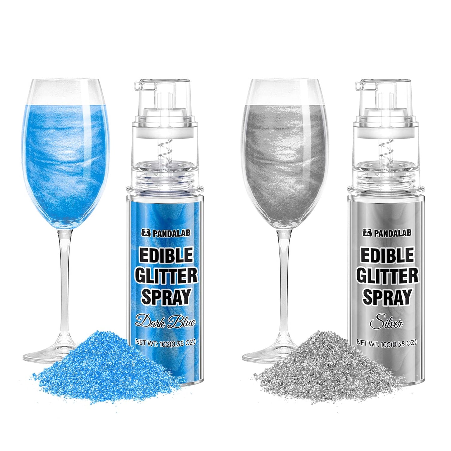 Pandalab Edible Glitter Spray - Silver & Blue Food Grade Luster Dust for Drinks & Desserts, 0.35oz Bottle
