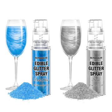 Pandalab Edible Glitter Spray - Silver & Blue Food Grade Luster Dust for Drinks & Desserts, 0.35oz Bottle