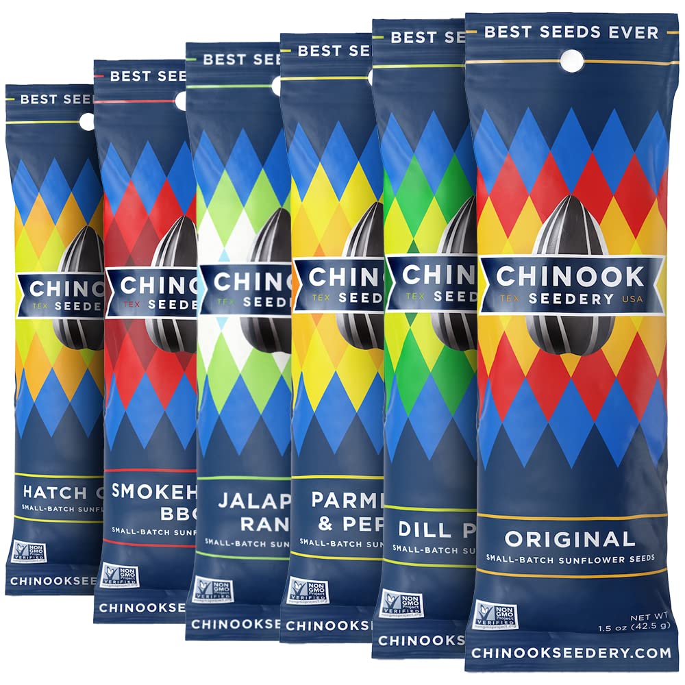 Chinook Seedery Low Sodium Sunflower Seeds Variety Pack of 36, 1.5oz - Sunflower Seeds to Eat - Keto, Flavored, Jumbo, Roasted,
