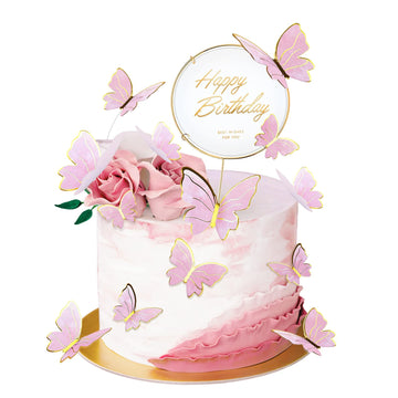 21 Pieces Butterfly Cake Toppers With Happy Birthday Cake Toppers 3D Pink Gold Butterfly Birthday Cake Decorations For Girls Wom