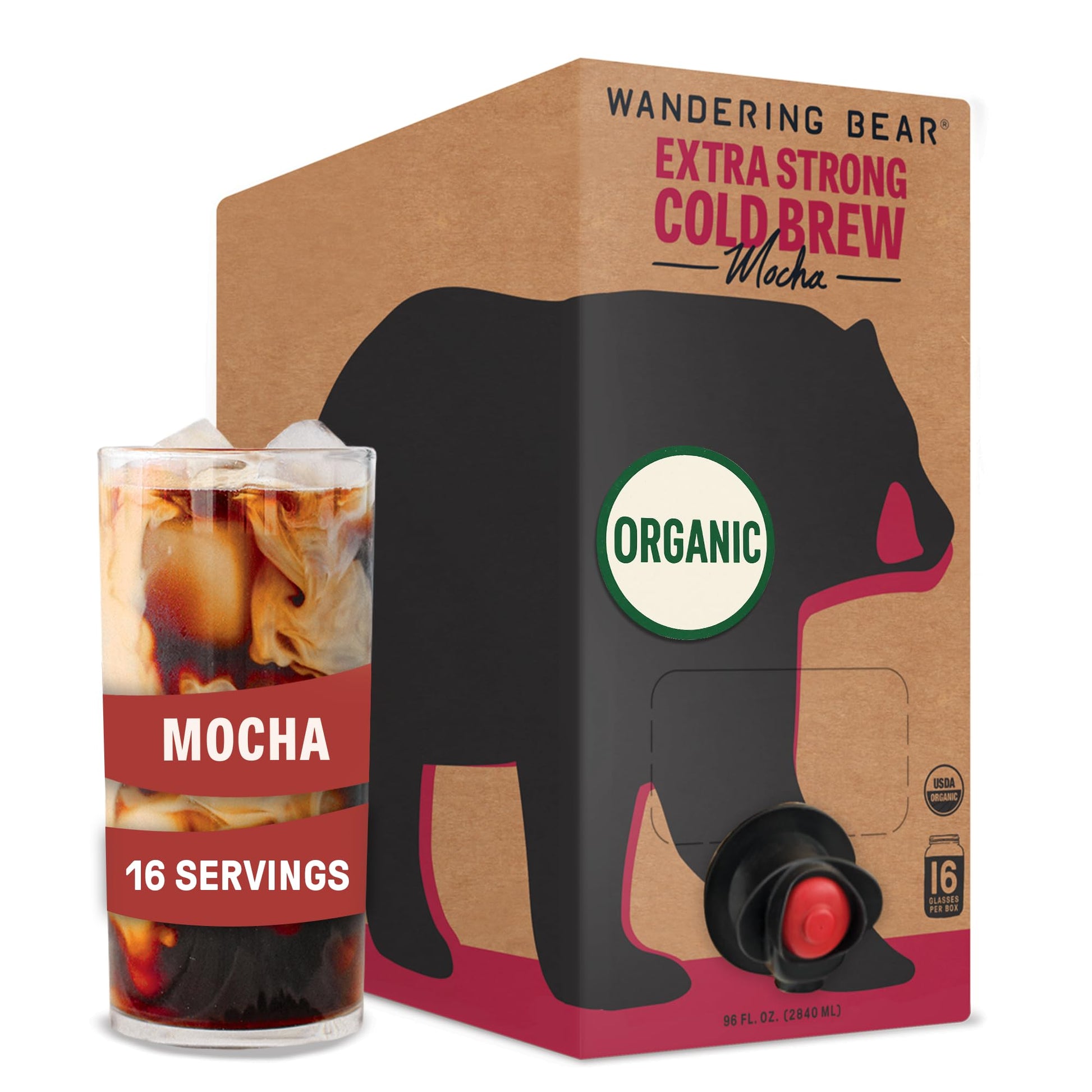 Wandering Bear Organic Mocha Cold Brew Coffee - Extra Strong, Unsweetened, 96 fl oz