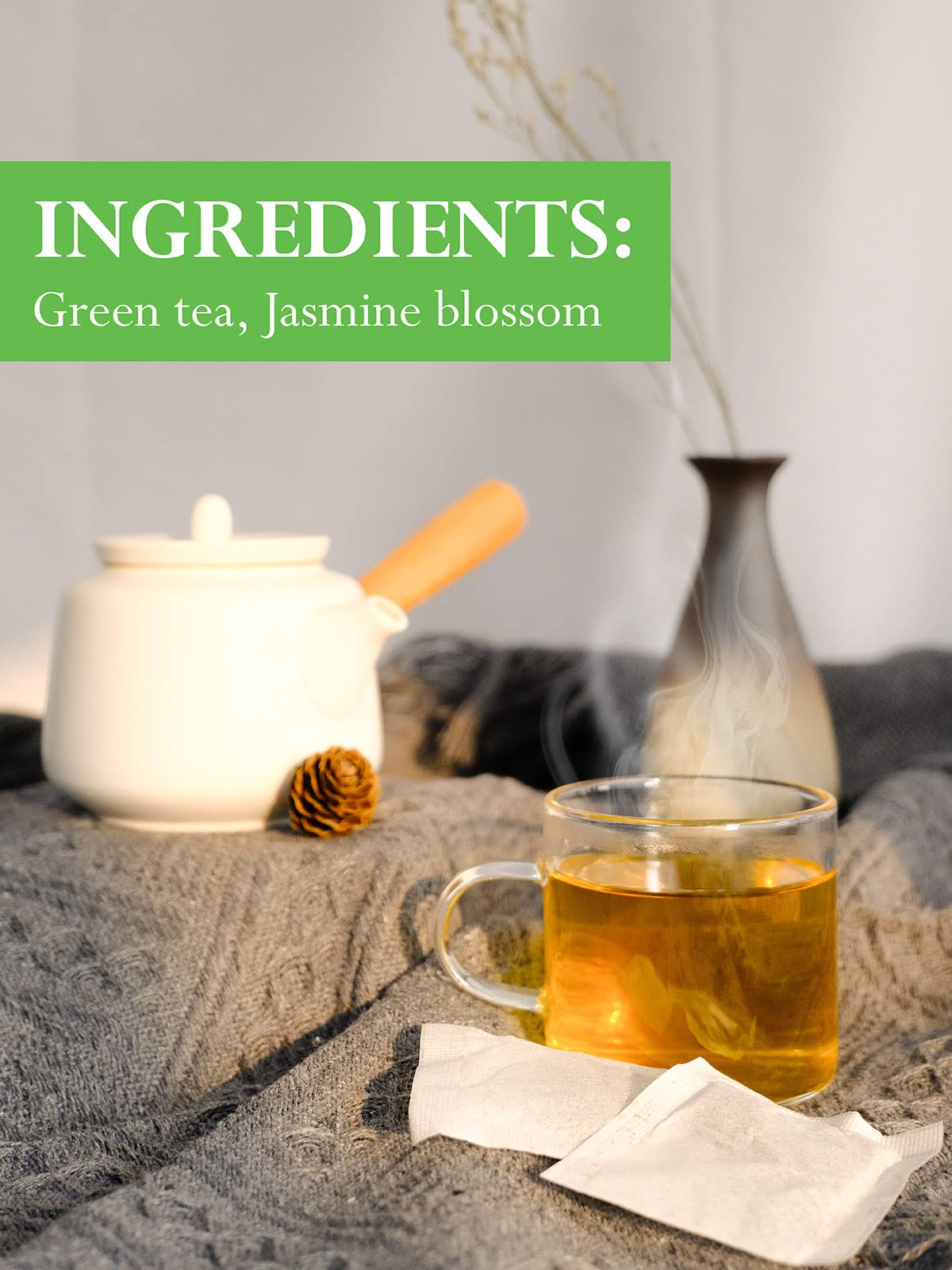 Teelux Jasmine Green Tea Bags, Natural Caffeinated Jasmine Scented Green Tea With Pleasant Aroma, 100 Count Tea Bags