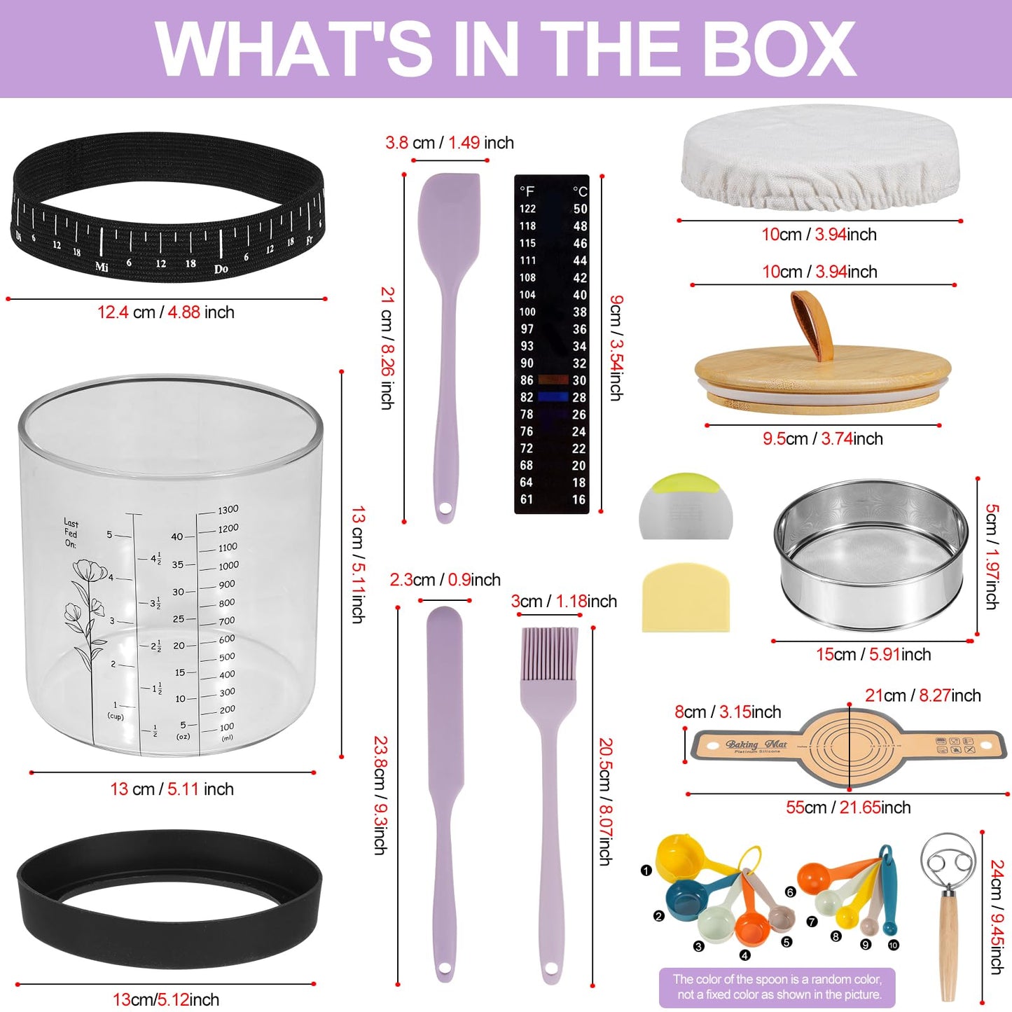 Large Sourdough Starter Jar, Wide Mouth Bread Starter Kit with Ounce&ML Scale Line,Marked Feeding Band, Thermometer, Scraper, Me