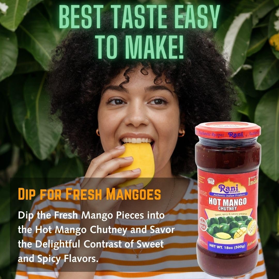 Rani Hot Mango Chutney (Spicy Indian Preserve) 18Oz (1.1Lbs) 500G Glass Jar, Ready To Eat, Vegan ~ Gluten Free, All Natural, Non