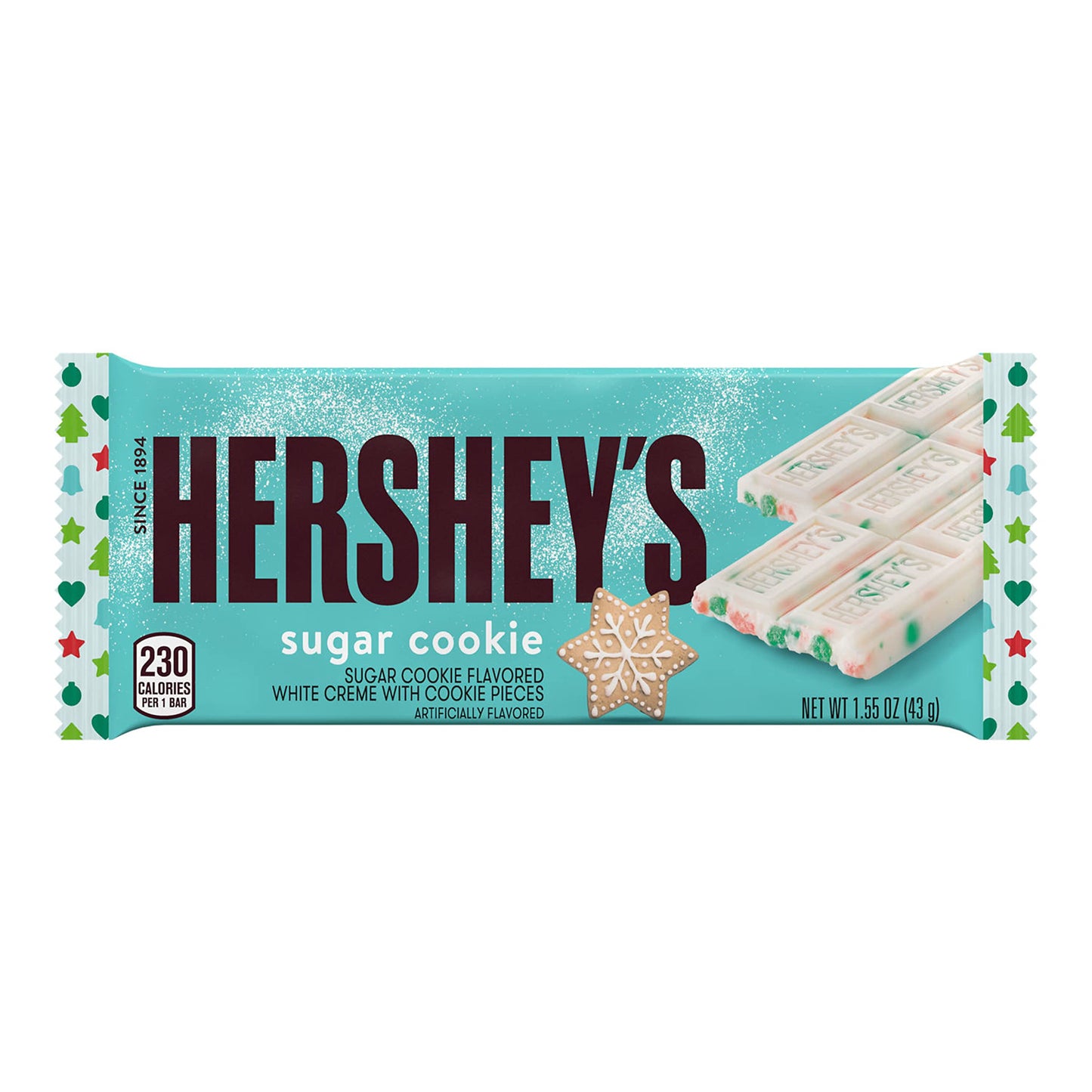 HERSHEYS Sugar Cookie Flavored White Creme Candy Bar, 1.55 oz, Christmas Treat