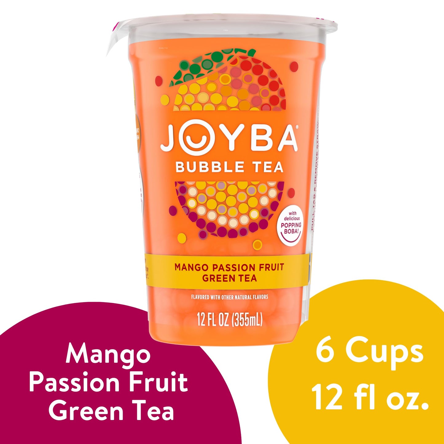 Joyba Bubble Tea Mango Passion Fruit Green Tea, 6 Pack, 12 Fl. Oz. Cups