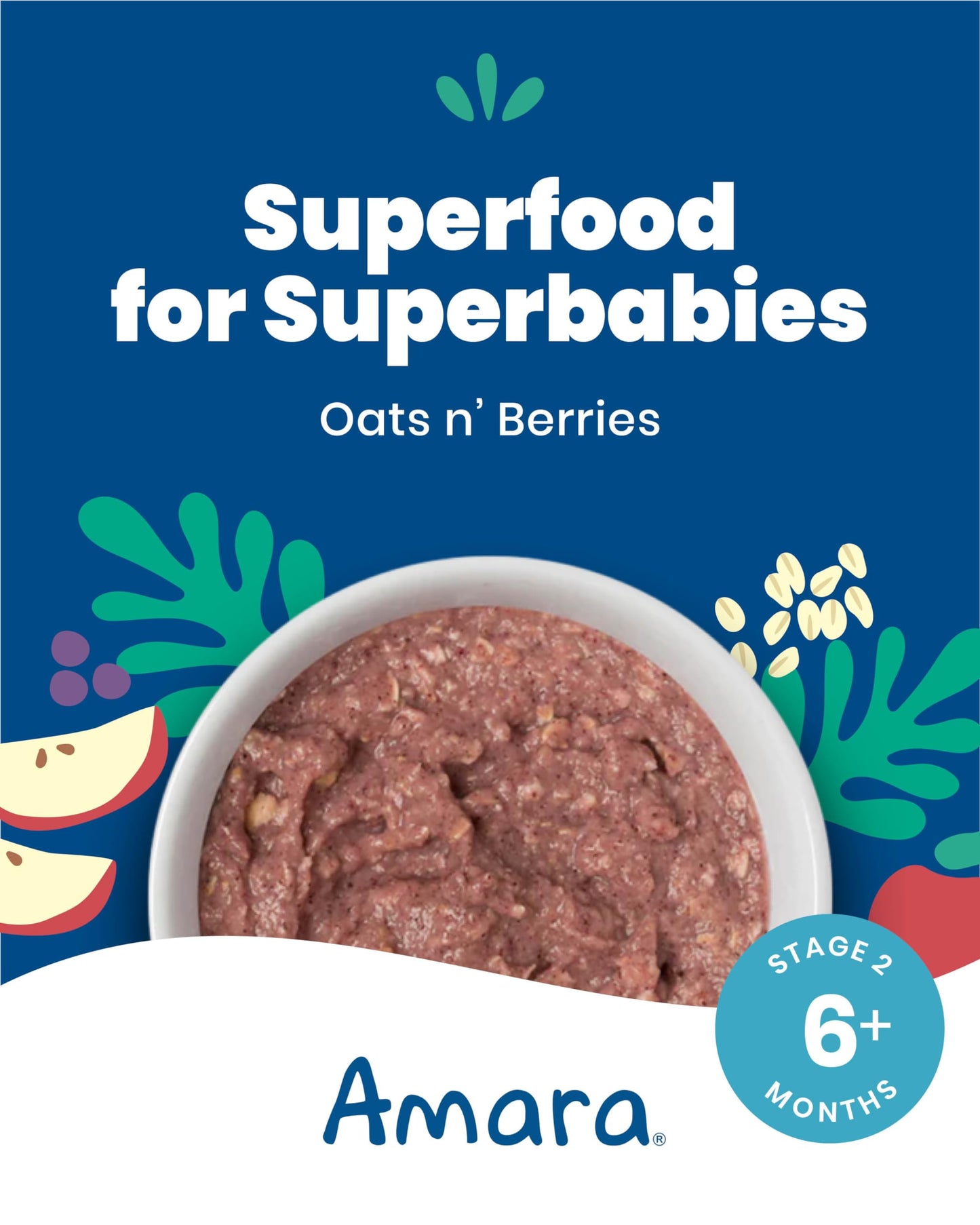 Amara Organic Baby Food - Stage 2 - Oats & Berries - Baby Cereal To Mix With Breastmilk & Water - Shelf Stable Baby Food Pouches
