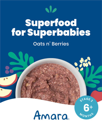 Amara Organic Baby Food - Stage 2 - Oats & Berries - Baby Cereal To Mix With Breastmilk & Water - Shelf Stable Baby Food Pouches