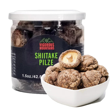 Vigorous Mountains Dried Shiitake Mushrooms For Cooking, 2-3Cm Dehydrated Mushrooms, Dry Fresh Vegan No Fumigation Sulfur (1.5Oz)