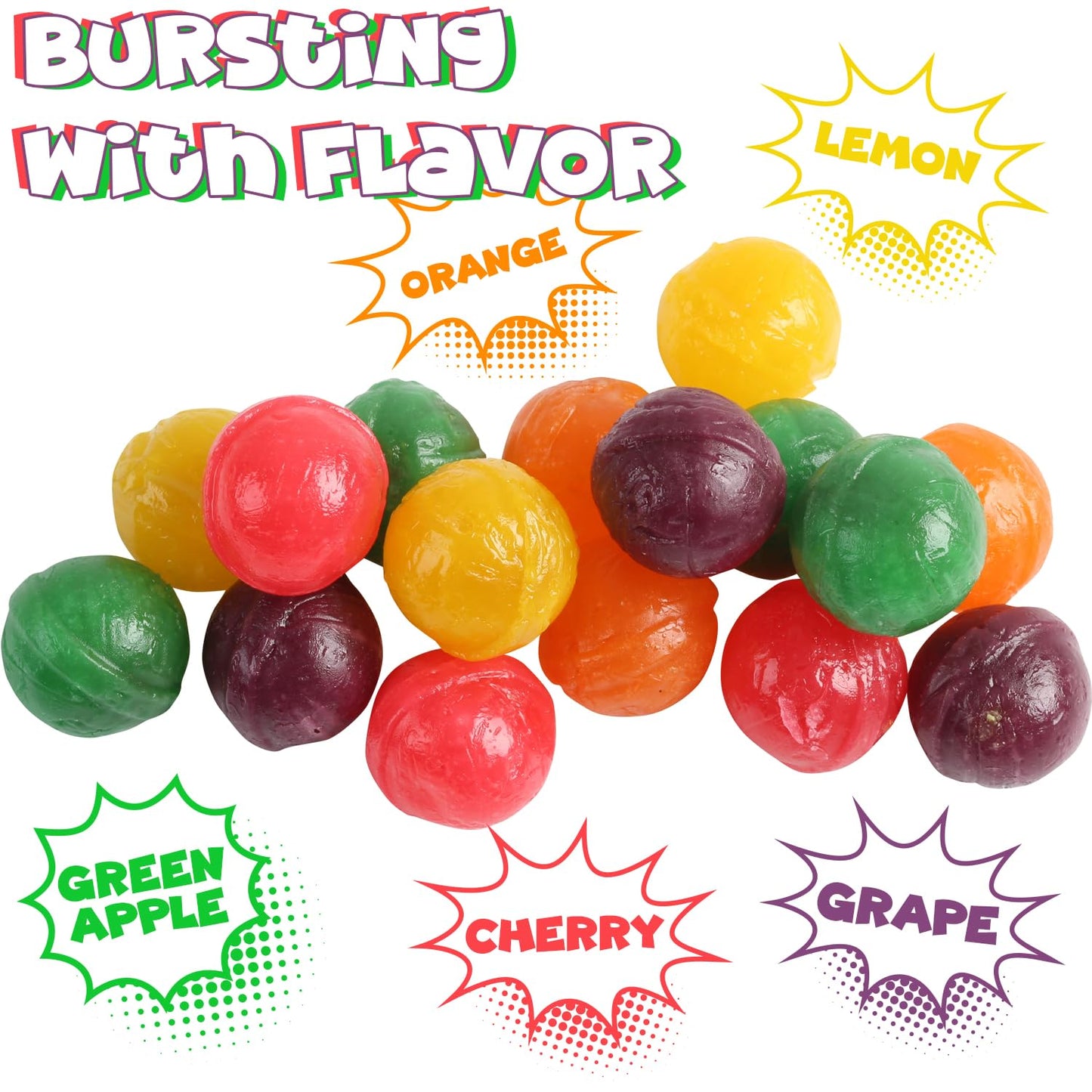 Hard Candy Fruit Balls - 4 Pounds - Individually Wrapped Bulk Candy - Fruity Hard Candies for Office, Desk, Calssroom - Colorful