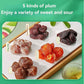 Five types mixed with fruit at 10.58oz/300g. Snowflake green plum, Yangmei, Ximei, semi dried plum, green plum, and mixed dried
