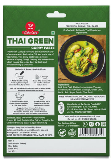 El The Cook Green Thai Curry Paste - Medium | 100% Veg & Natural | Make Restaurant Style Chicken, Fish, Prawn, Vegetable, Tofu T
