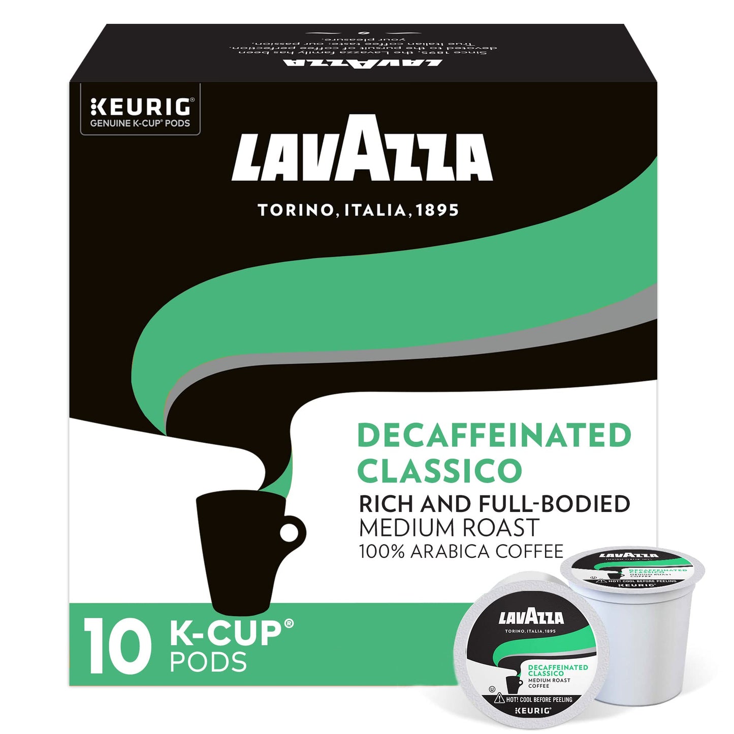 Lavazza Classico Decaf Single-Serve Coffee K-Cups For Keurig Brewer, Medium Roast, 10 Count Box ,Rich And Full-Bodied Flavor Del