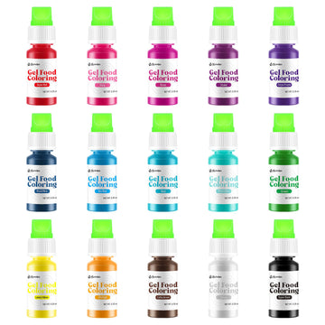 Gel Food Coloring 15 Colors x 0.35 oz Concentrated Gel Based Food Dye Vibrant Icing Colors Neon Edible Food Color for Icing Baki