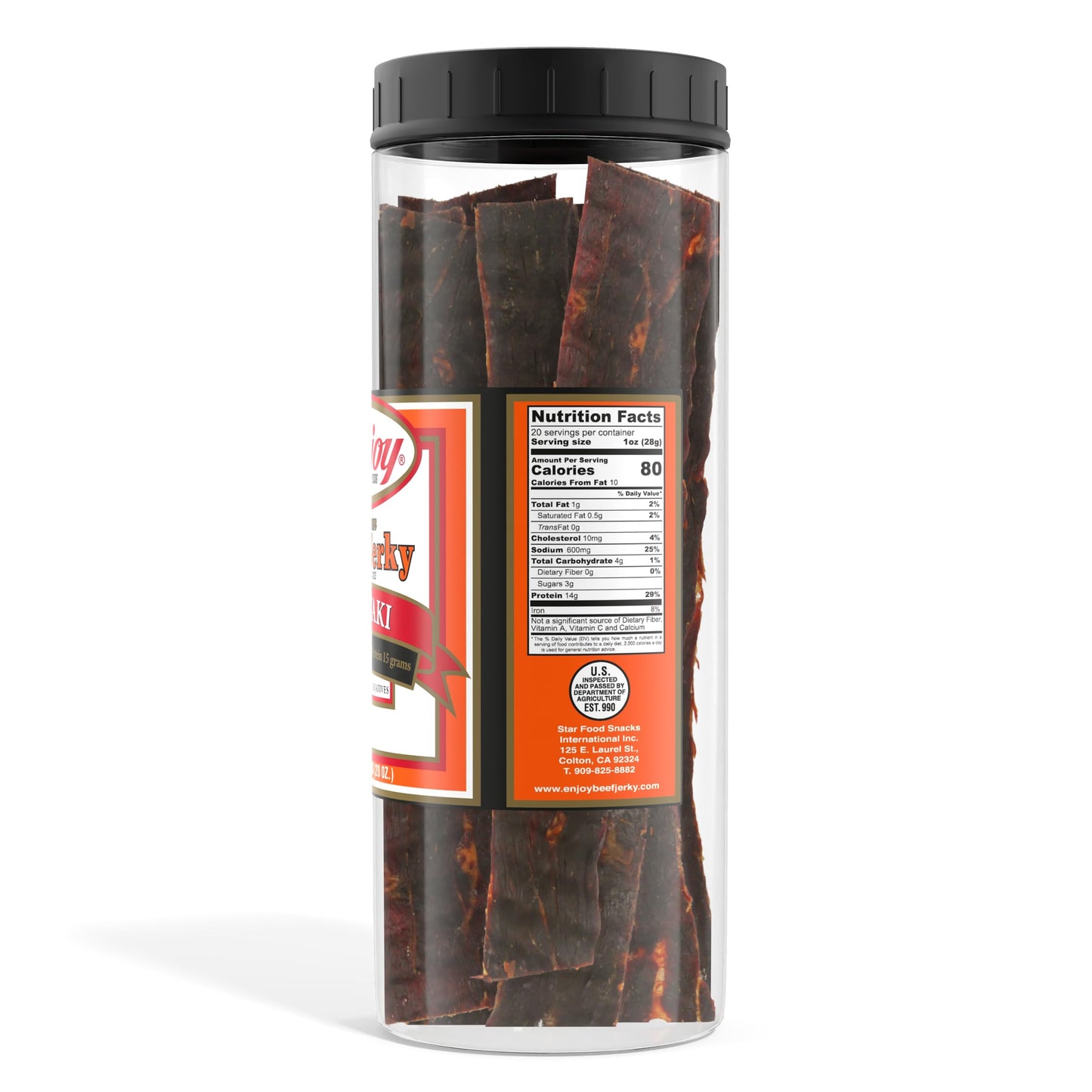 Enjoy Teriyaki Beef Jerky 20 Oz Jar (Pack Of 1) | 32 Count | Traditional Style | Usa Made | High Protein | Low Fat | Zero Trans